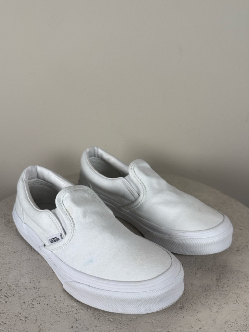 Vans White Canvas Slip-On Sneakers